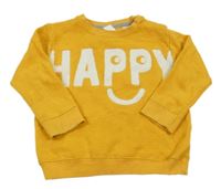 Hořčicová mikina s nápisem a smajlíkem Zara