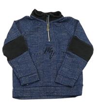 Tmavomodro-safírovo-černá kostkovaná vzorovaná mikina RIVER ISLAND