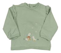 Světleolivová mikina s husičkami a volánky mayoral