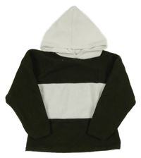 Tmavokhaki-bílá pletená mikina s kapucí