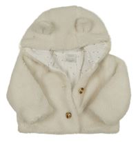 Smetanová huňatá zateplená bunda s kapucí s oušky mamas&papas