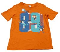 Tmavooranžové tričko s číslem a opičkami C&A