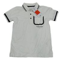 Nové - bílo-černé polo tričko s nápisem a smajlíkem a pruhy George