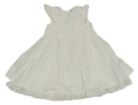 Bílé kytičkované plátěné šaty s mašlemi a madeirou a volánky H&M