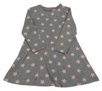 Šedé melírované šaty se světlerůžovými hvězdičkami Topolino