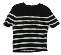 Černo-bílé pruhované žebrované pletené crop tričko H&M