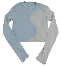 Světlemodro-světlešedé žebrované crop triko H&M