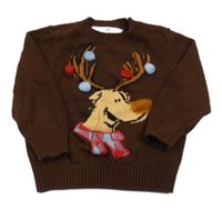 Hnědý svetr se sobem s bambulemi H&M