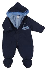 Tmavomodrá šusťáková zateplená kombinéza s bagrem a kapucí Baby Mac