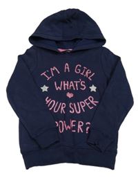 Tmavomodrá mikina s nápisem a kapucí George