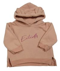 Starorůžová mikina s nápisem a kapucí s oušky