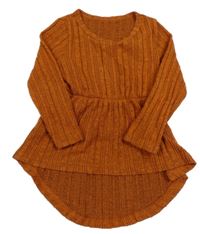 Skořicová melírovaná žebrovaná úpletová šatová tunika