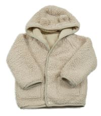 Béžová chlupatá zateplená propínací mikina s kapucí Nutmeg