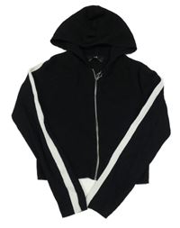 Černý žebrovaný propínací crop svetr s kapucí C&A