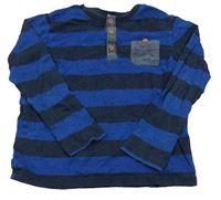 Tmavomodro-modré melírované pruhované triko s kapsou a knoflíky M&S