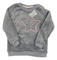 Nové - Šedá chlupatá mikina s hvězdou z flitrů So Cute