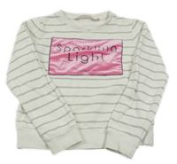 Bílo-stříbrná pruhovaná mikina s nápisem a sametem Garcia