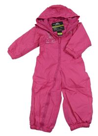Fuchsiová šusťáková zateplená funkční kombinéza se zvířaty a kapucí Trespass