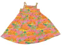 Neonově růžovo-barevné bavlněné šaty s listy a palmami Primark