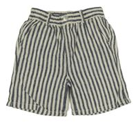 Béžovo-tmavomodré pruhované lněné kraťasy George