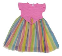 Neonově růžovo-barevné bavlněno/tylové šaty Kiki&Koko