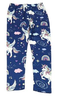 Tmavomodré legíny s jednorožci a duhami Shein