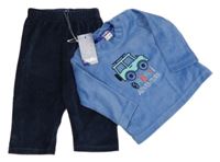 Nové - 2set - Modré sametové triko s autem + tmavomodré sametové tepláky Lupilu