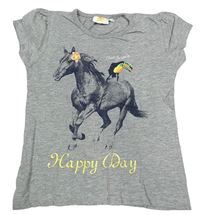 Šedé melírované tričko s koněm a tukanem Kids