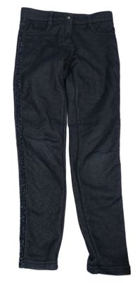 Tmavomodré zateplené tregíny riflového vzhledu s třpytivým pruhem Yigga