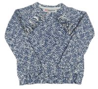 Modro-bílý melírovaný třpytivý svetr s třásněmi Red Wagon