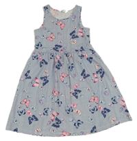 Bílo-modré pruhované bavlněné šaty s motýly H&M