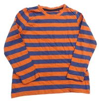 Oranžovo-tmavomodré pruhované pyžamové triko Lupilu