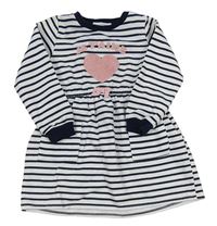 Bílo-tmavomodré pruhované teplákové šaty se srdcem Primark