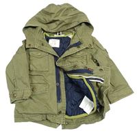 2v1 - Khaki plátěná bunda s kapucí + tmavomodrá prošívaná lehce zateplená vesta s kapucí Zara