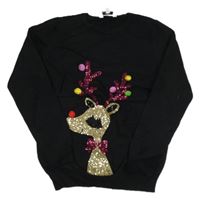 Černý lehký svetr se sobem z flitrů E-Vie