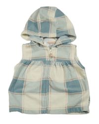 Smetanovo-modrá kostkovaná fleecová propínací vesta s kapucí Carter's