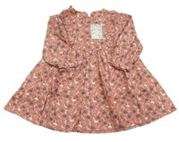 Nové - starorůžové květované plátěné šaty 