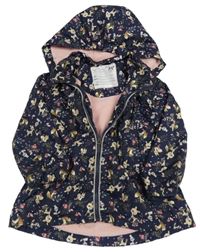 Tmavomodrá šusťáková jarní bunda se zvířátky a kapucí Dopodopo