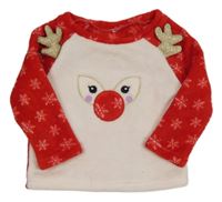 Červeno-bílá plyšová mikina se sobem V by Very