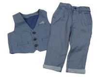 2 set - tmavomodrá vzorovaná společenská vesta + společenské kalhoty Rebel