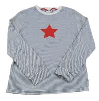 Bílo-tmavomodré pruhované pyžamové triko s hvězdičkou 