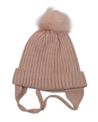 Světlerůžová pletená žebrovaná čepice s bambulí Zara
