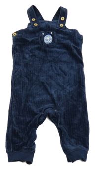 Tmavomodré žebrované sametové laclové tepláky s medvědem 