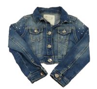 Tmavomodrá crop riflová bunda s kamínky ovs