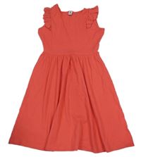 Korálové žebrované šaty s volánky Yigga