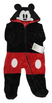 Nové - Černo-červená chlupatá kombinéza s kapucí - Mickey Disney