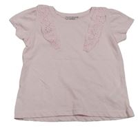 Světlerůžové tričko s volánky s madeirou PRIMARK