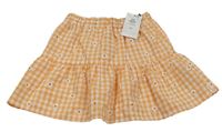 Oranžovo-bílá kostkovaná květovaná sukně Primark