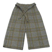 Černo-bílo-žluté kostkované culottes kalhoty s páskem F&F