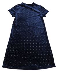 Tmavomodré puntíkaté sametové šaty 